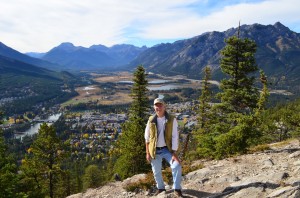 Me at the top of the Tunnel Mtn. Summit - can't see the seat can you