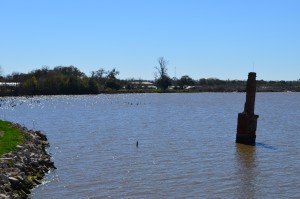 The remains of one of the owners home - chimney showing above water