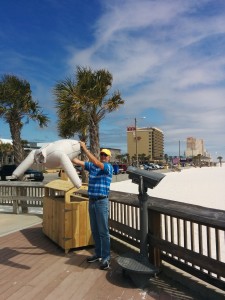 Rob drying out his jacket in the breeze down at Gulf Shores Beach