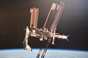 Picture of a picture showing the Orbiter docked with the ISS