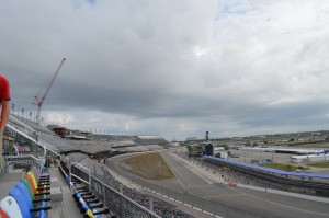 Up in the new stands looking at pit row and the Start/Finish line