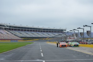 Looking the other way long pit row towards Turn 4